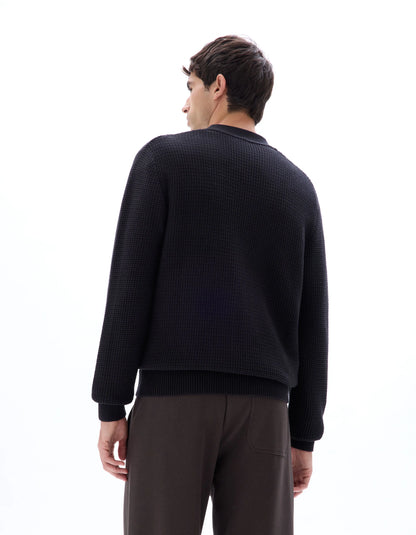 Celio_Black_100% Cotton Fancy Knit Cardigan_MECARD_BLACK_03