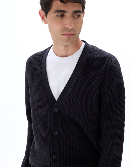 Celio_Black_100% Cotton Fancy Knit Cardigan_MECARD_BLACK_04