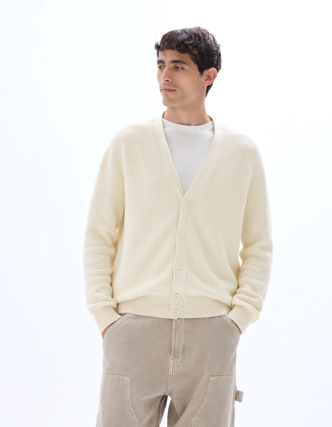 Celio_Ecru_100% Cotton Fancy Knit Cardigan_MECARD_ECRU_02