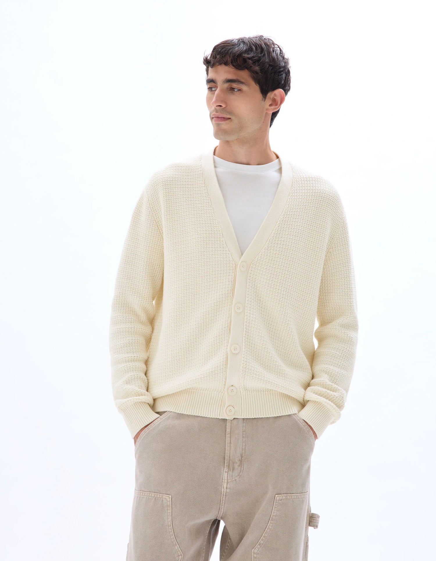 Celio_Ecru_100% Cotton Fancy Knit Cardigan_MECARD_ECRU_02