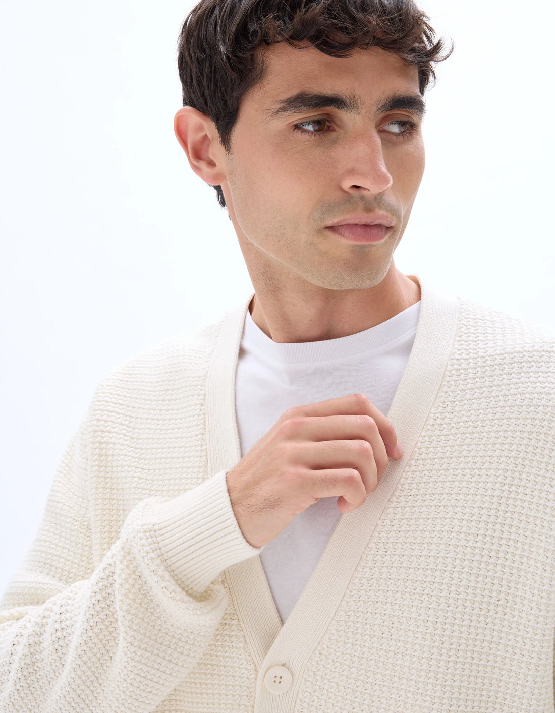 Celio_Ecru_100% Cotton Fancy Knit Cardigan_MECARD_ECRU_04