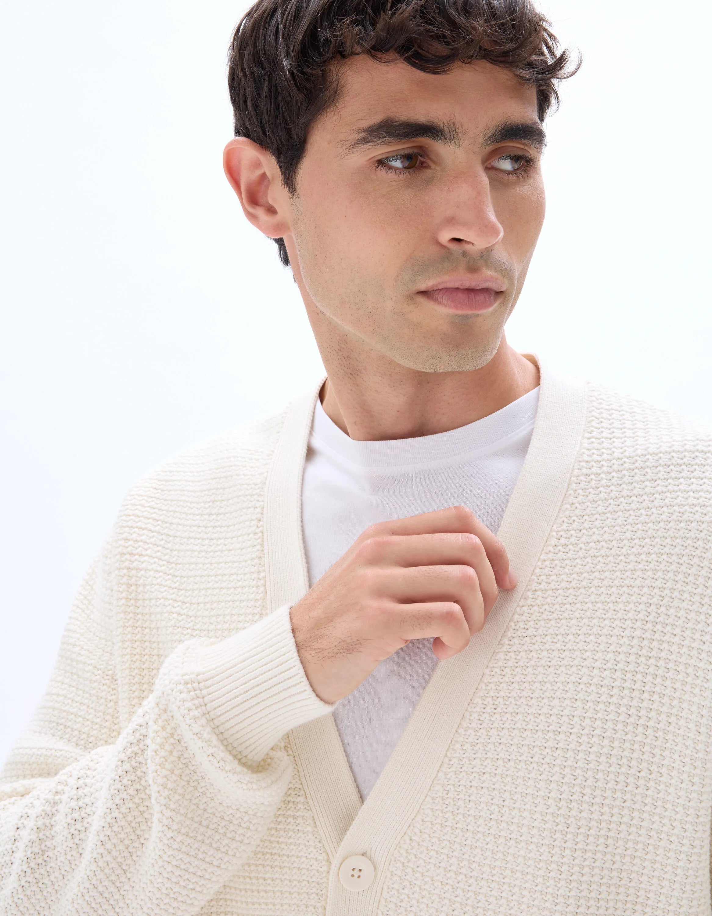 Celio_Ecru_100% Cotton Fancy Knit Cardigan_MECARD_ECRU_04