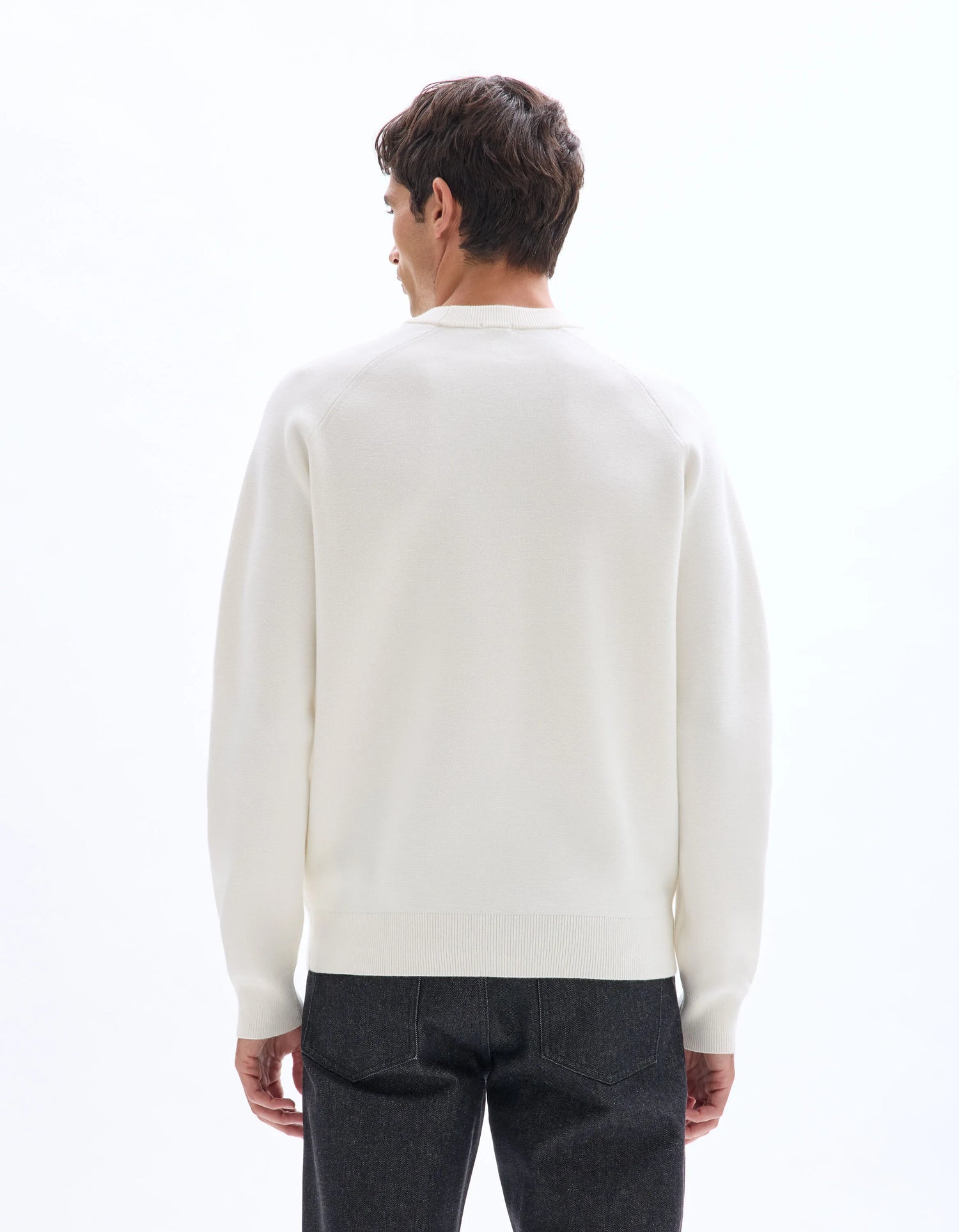 Celio_White_Plain Cotton Blend Crew Neck Sweater - Beige_MECLOTHILD_ECRU_03