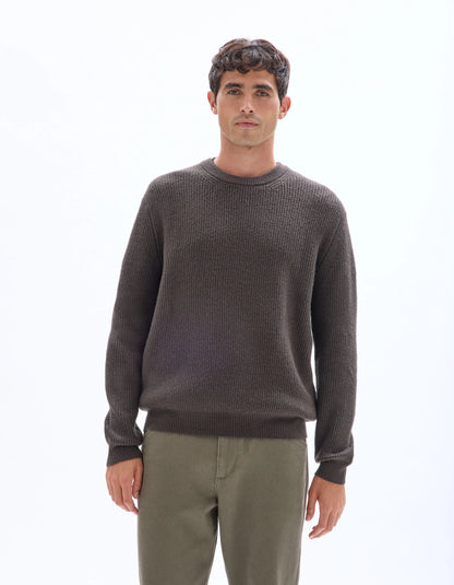 Celio_Grey_Round Neck Sweater in Fancy Pearl Knit - Anthracite_MECOMFY_BLACK_01