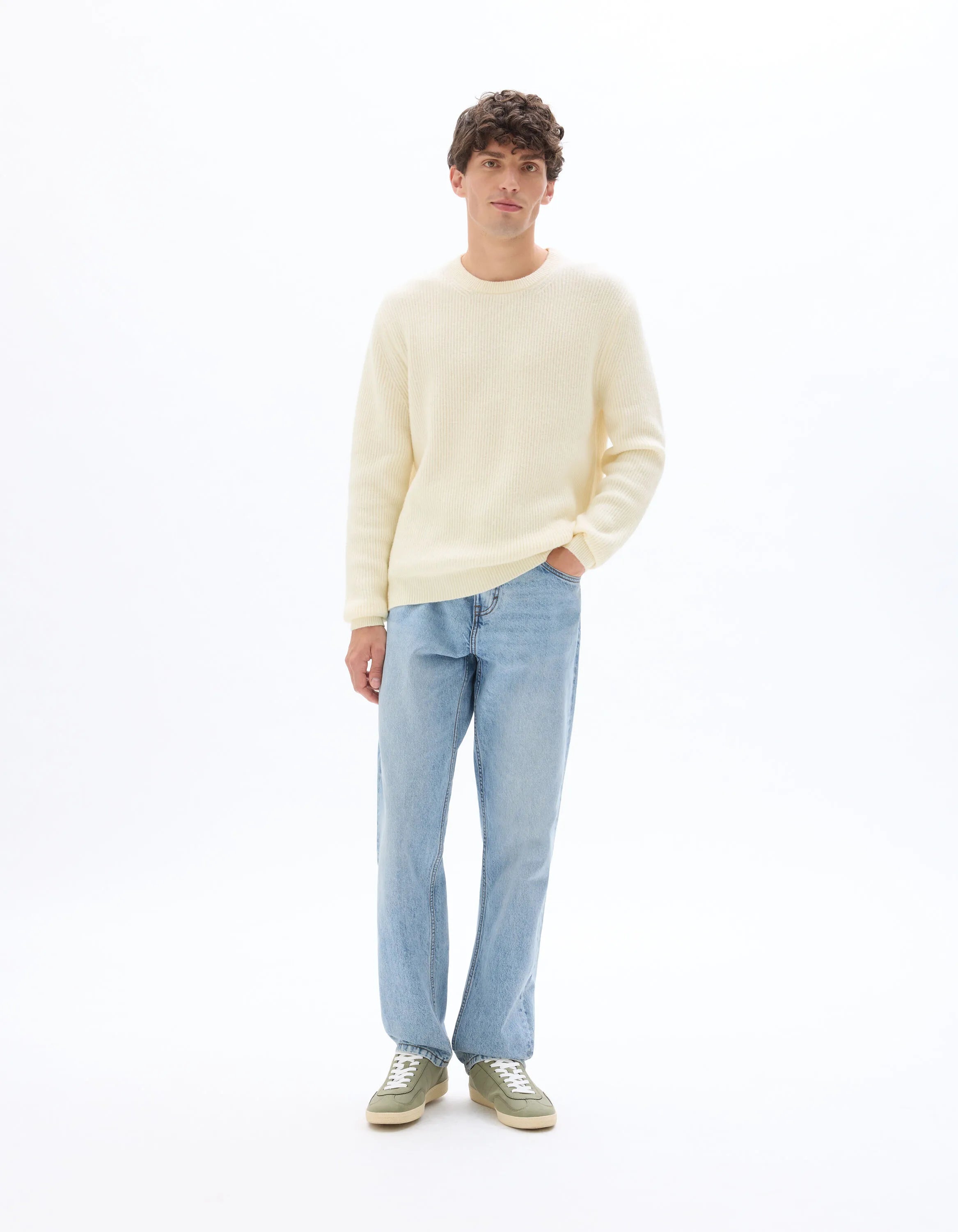 Celio_White_Round Neck Sweater in Fancy Pearl Knit - Ecru_MECOMFY_ECRU_02