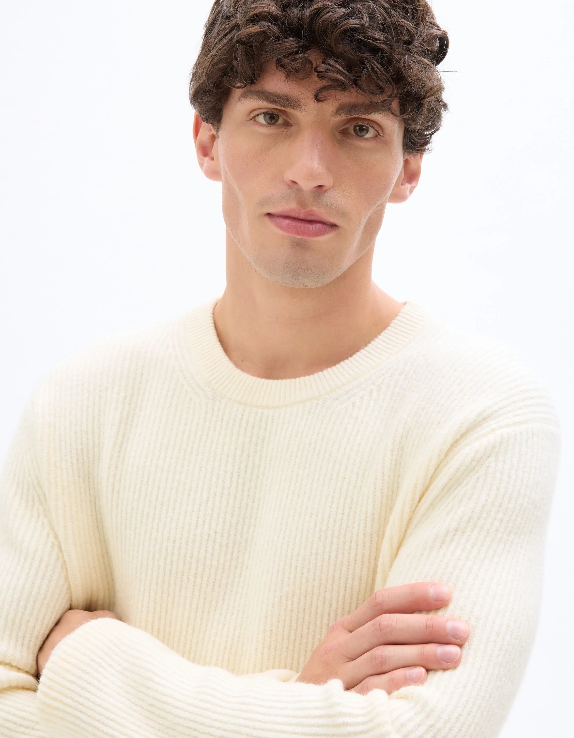 Celio_White_Round Neck Sweater in Fancy Pearl Knit - Ecru_MECOMFY_ECRU_04