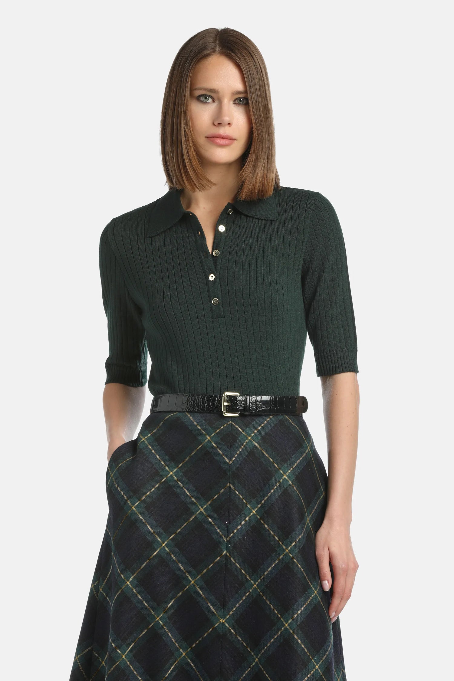 Luisa Spagnoli_Green_Medeola - Knit Polo Shirt_MEDEOLA A_2050_01