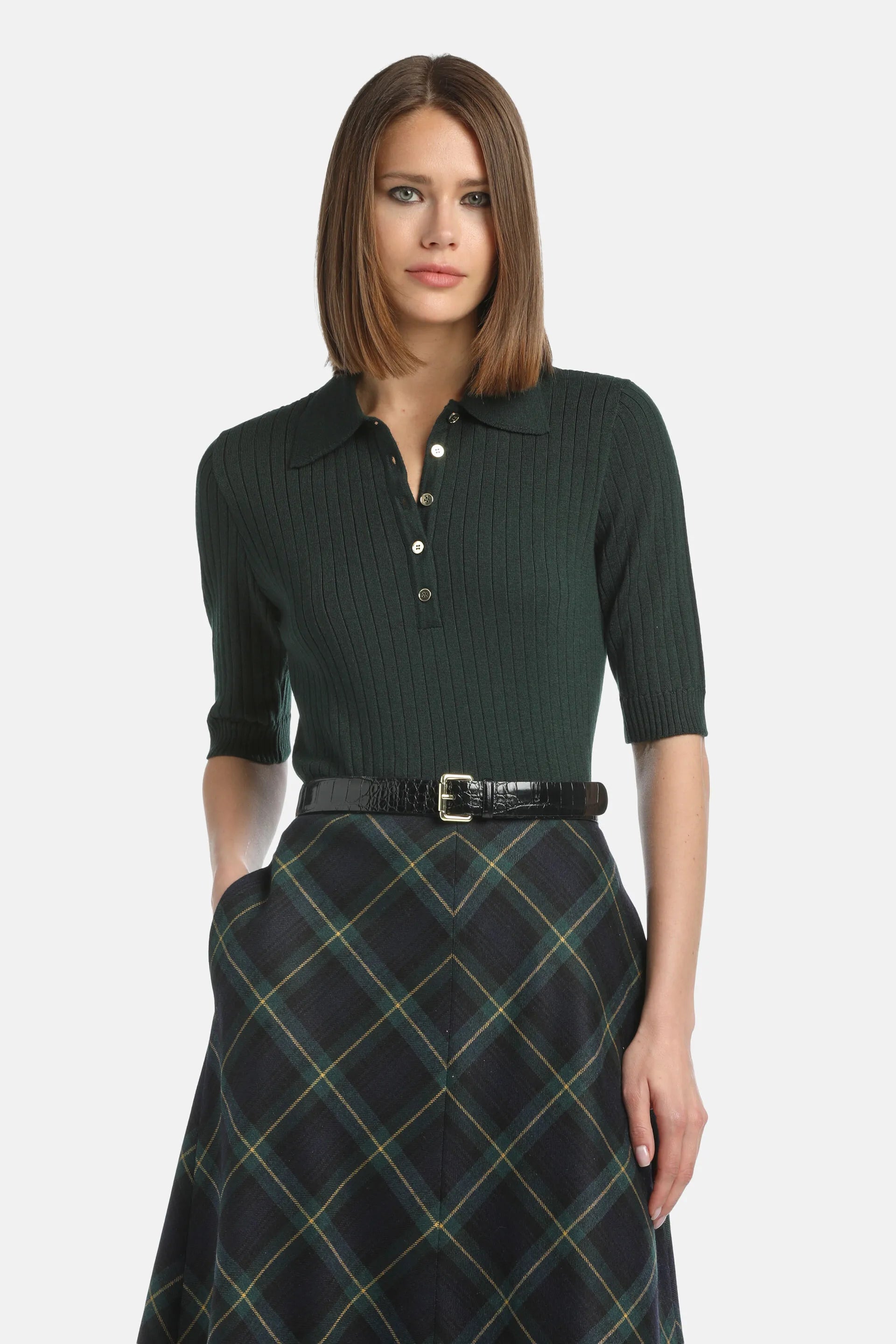 Luisa Spagnoli_Green_Medeola - Knit Polo Shirt_MEDEOLA A_2050_01