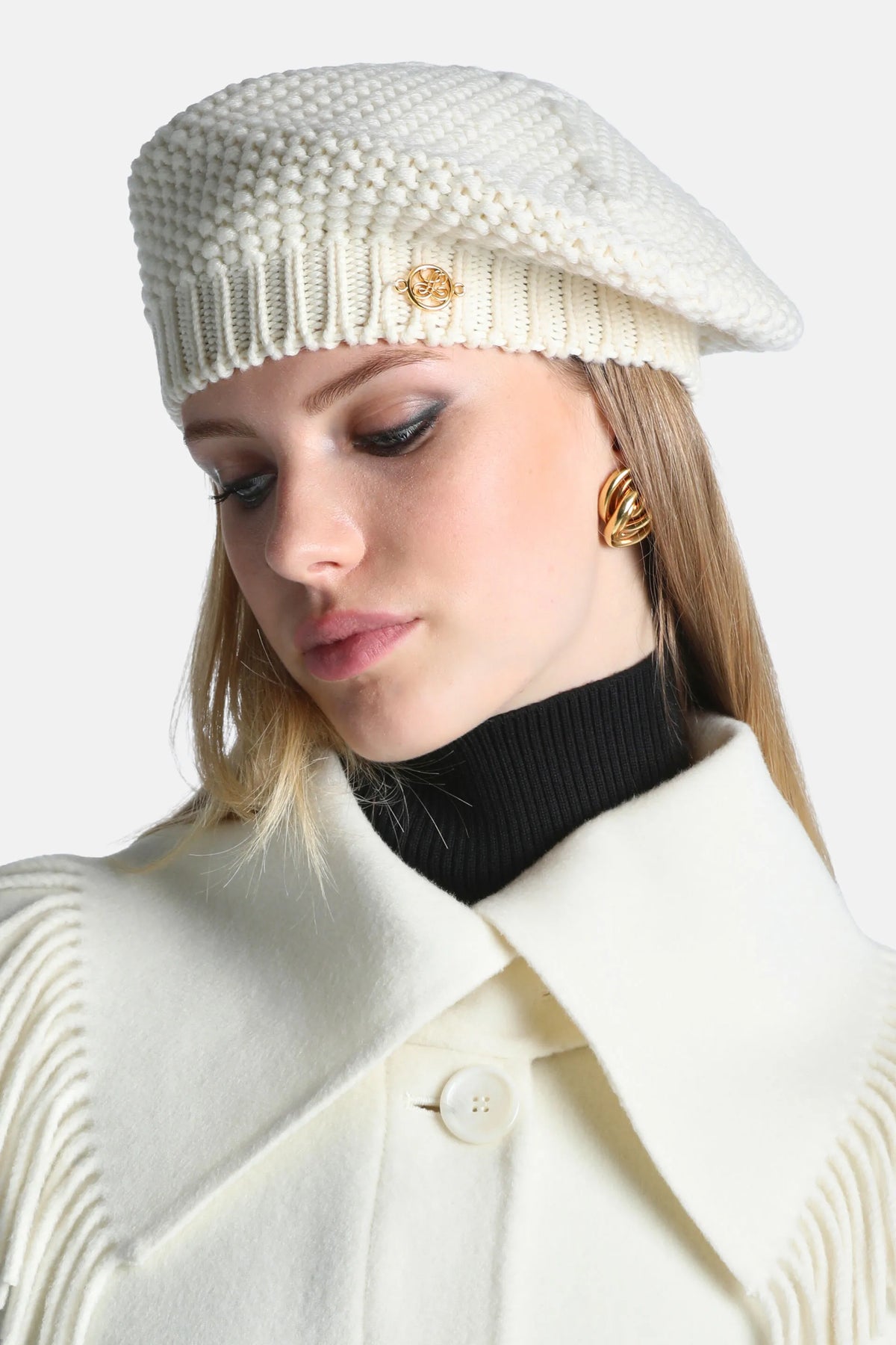 Luisa Spagnoli Panna Women Medoro - Wool Knit Beret SKU: MEDORO A_0202 Image 02