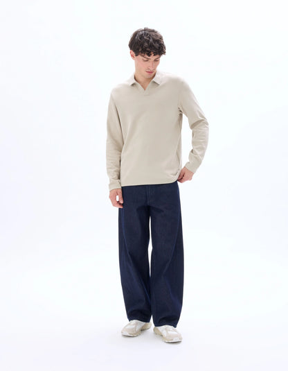 Celio_Beige Humus_Regular Long-Sleeved Jersey Polo Shirt_MEDORT_BEIGE HUMUS_01