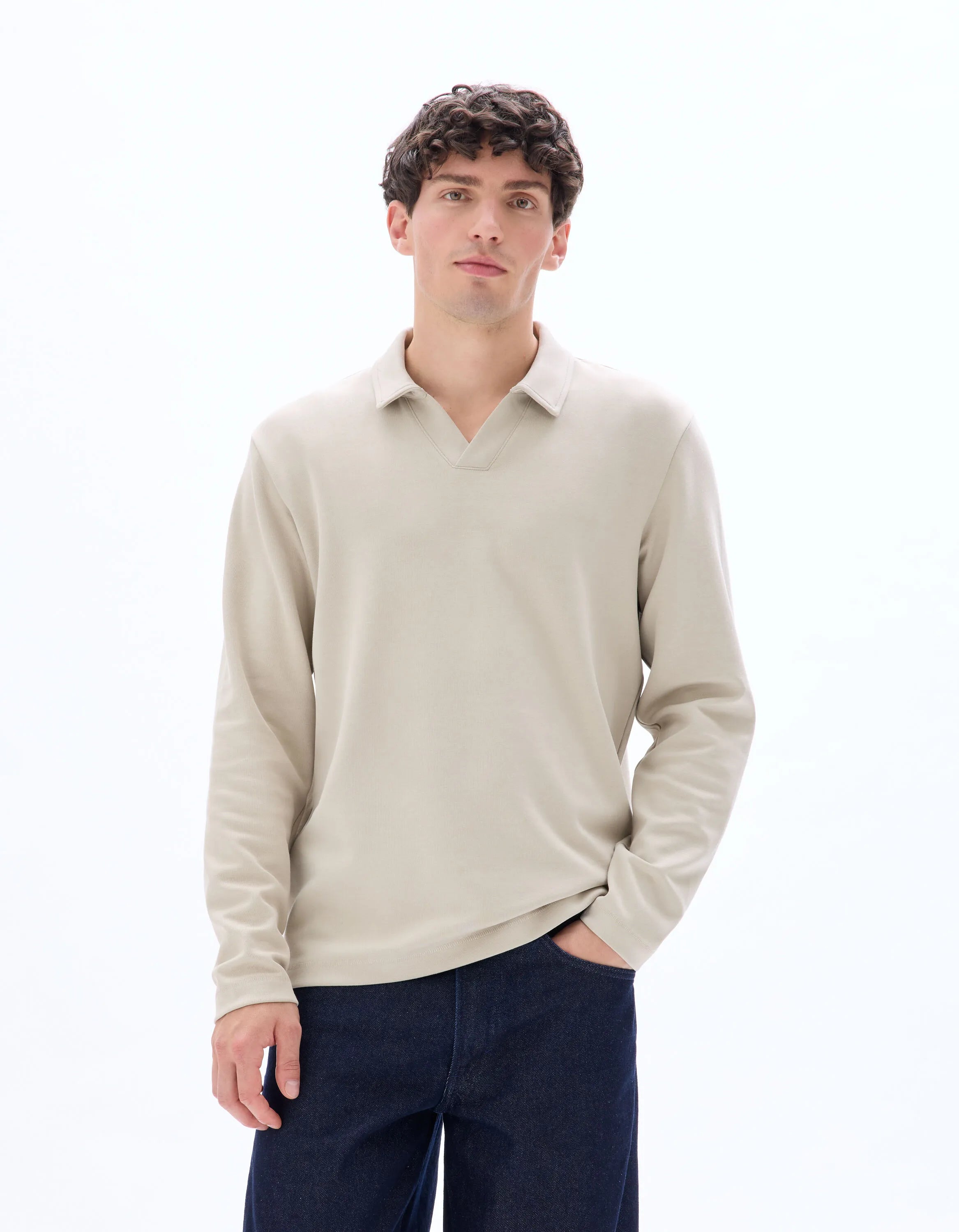 Celio_Beige Humus_Regular Long-Sleeved Jersey Polo Shirt_MEDORT_BEIGE HUMUS_02