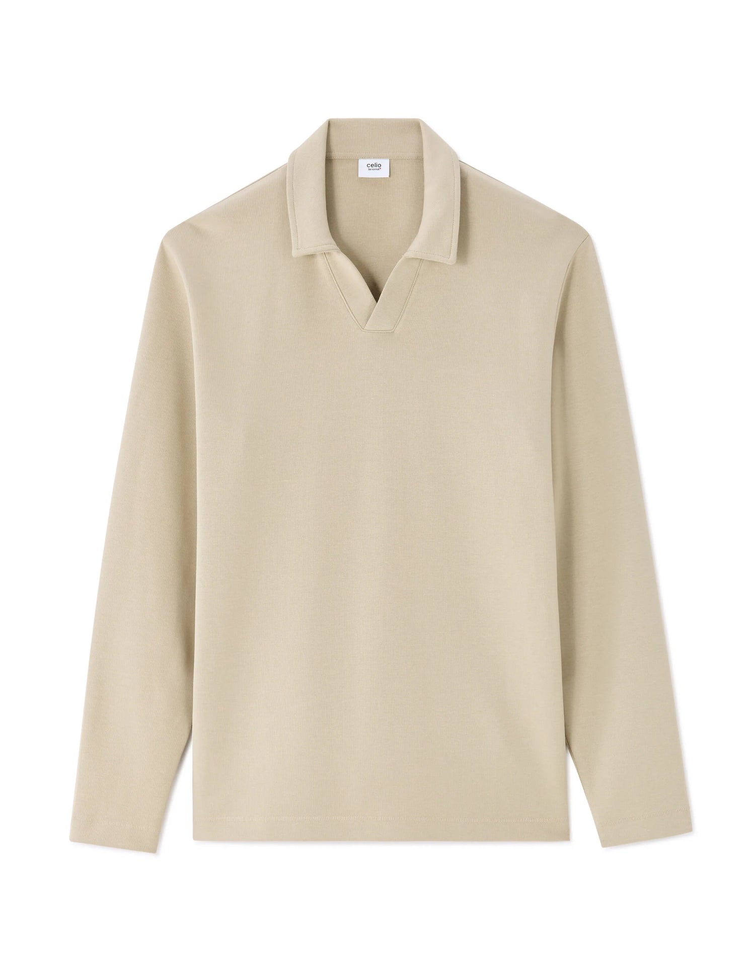 Celio_Beige Humus_Regular Long-Sleeved Jersey Polo Shirt_MEDORT_BEIGE HUMUS_07