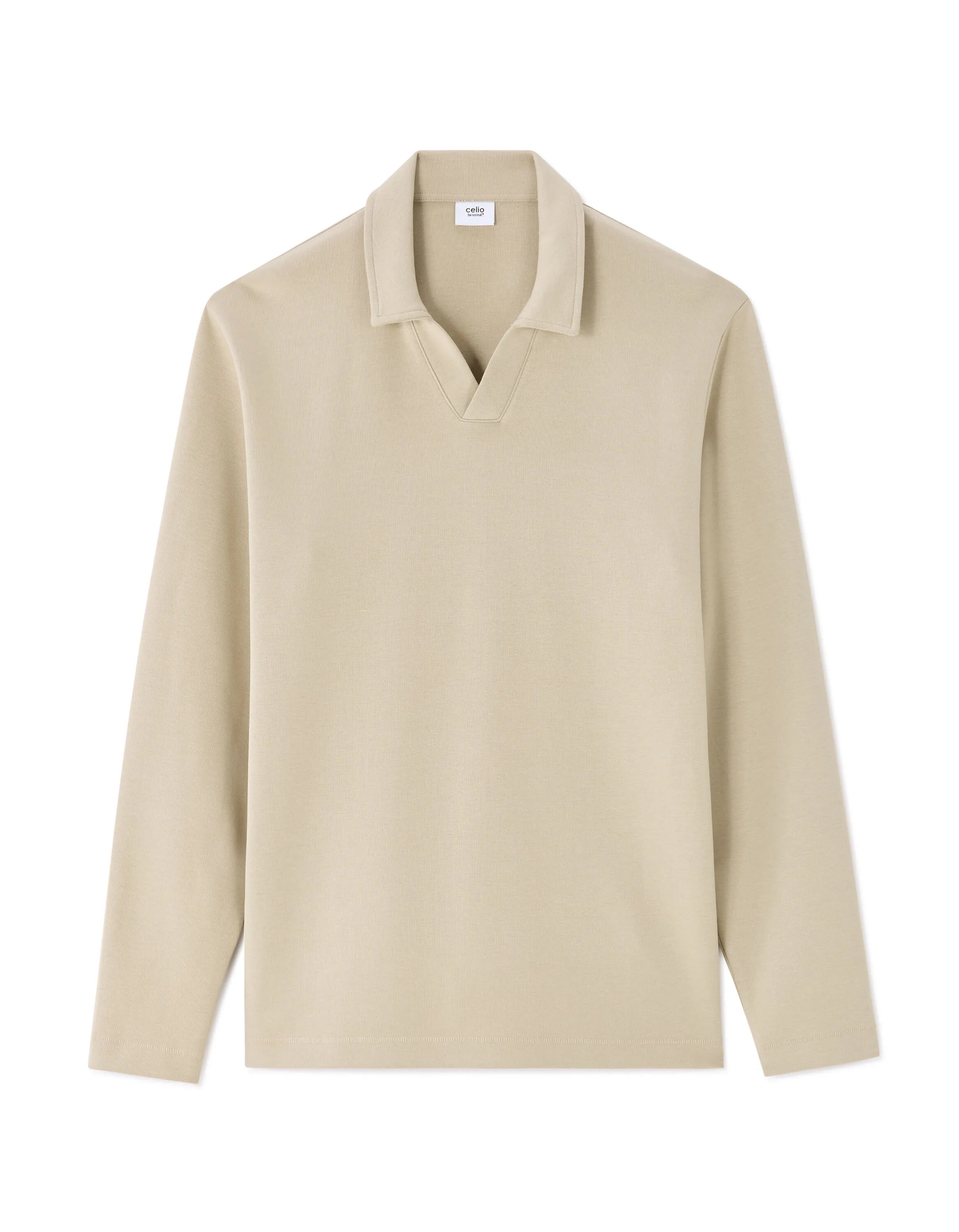 Celio_Beige Humus_Regular Long-Sleeved Jersey Polo Shirt_MEDORT_BEIGE HUMUS_07