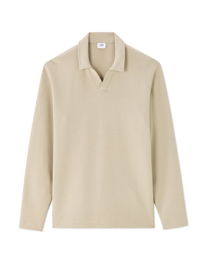 Celio_Beige Humus_Regular Long-Sleeved Jersey Polo Shirt_MEDORT_BEIGE HUMUS_07