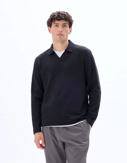 Celio_Black_Regular Long-Sleeved Jersey Polo Shirt_MEDORT_BLACK_02