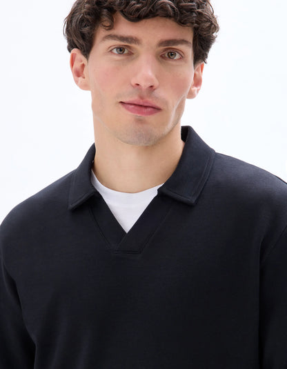 Celio_Black_Regular Long-Sleeved Jersey Polo Shirt_MEDORT_BLACK_04