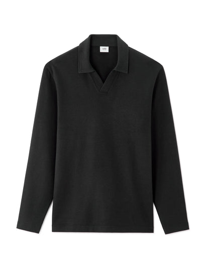 Celio_Black_Regular Long-Sleeved Jersey Polo Shirt_MEDORT_BLACK_07