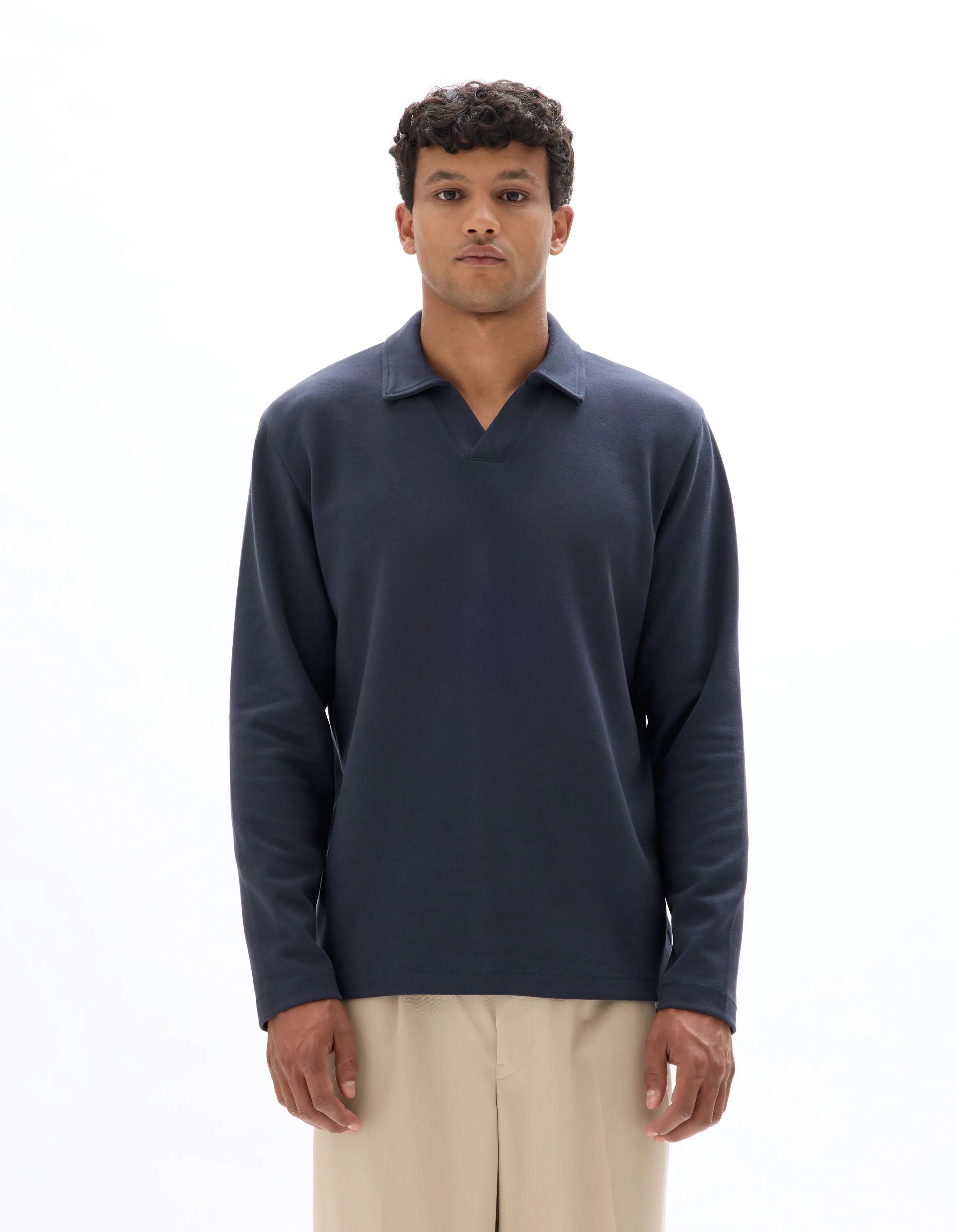 Celio_Encre_Regular Long-Sleeved Jersey Polo Shirt_MEDORT_ENCRE_02