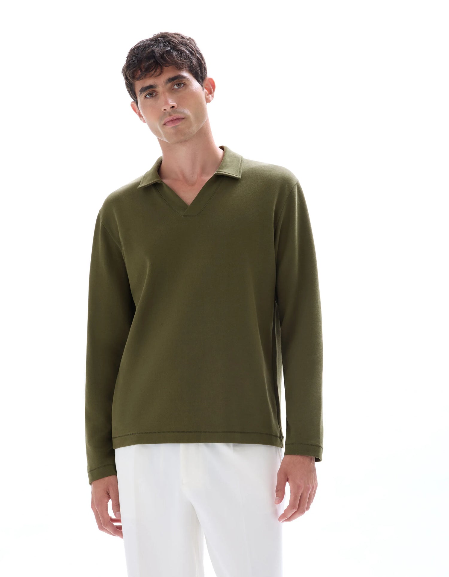 Celio_Kaki_Regular Long-Sleeved Jersey Polo Shirt_MEDORT_KAKI_02