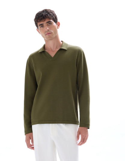Celio_Kaki_Regular Long-Sleeved Jersey Polo Shirt_MEDORT_KAKI_02