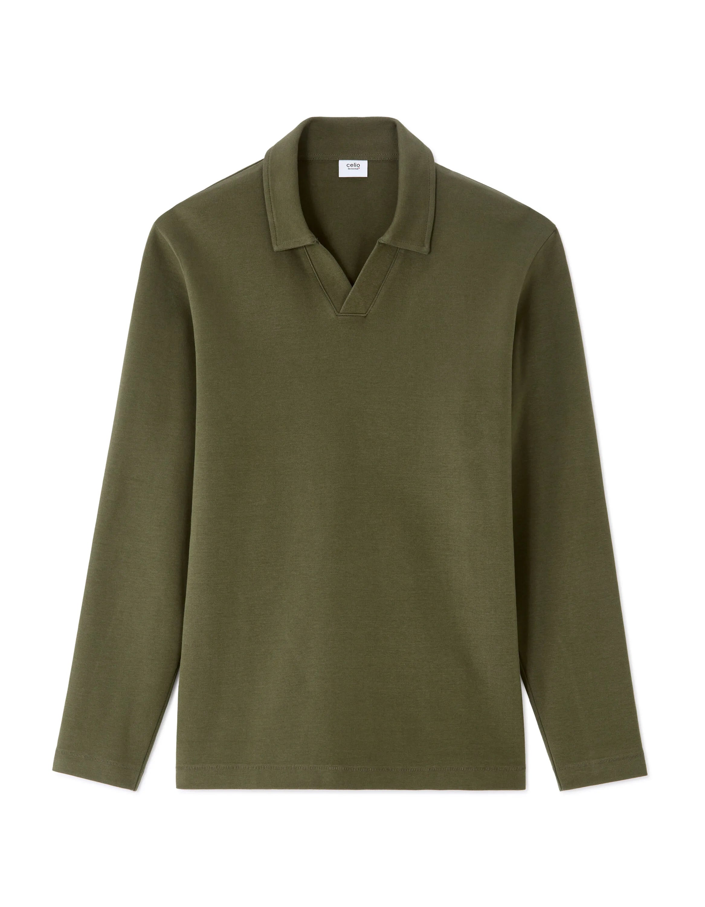 Celio_Kaki_Regular Long-Sleeved Jersey Polo Shirt_MEDORT_KAKI_07