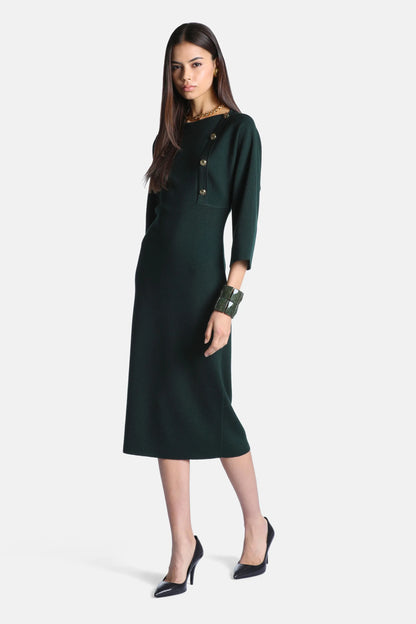 Luisa Spagnoli Verde Bottiglia Women Meduna - Wool Minidress with Heraldic Buttons SKU: MEDUNA_2050 Image 01