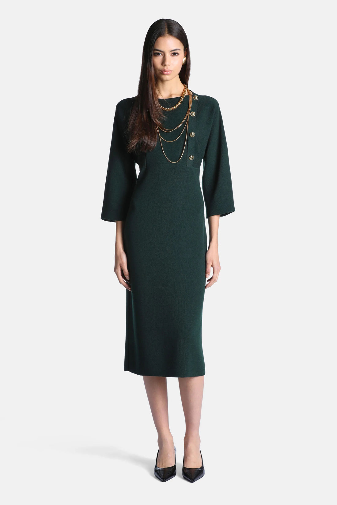Luisa Spagnoli Verde Bottiglia Women Meduna - Wool Minidress with Heraldic Buttons SKU: MEDUNA_2050 Image 02