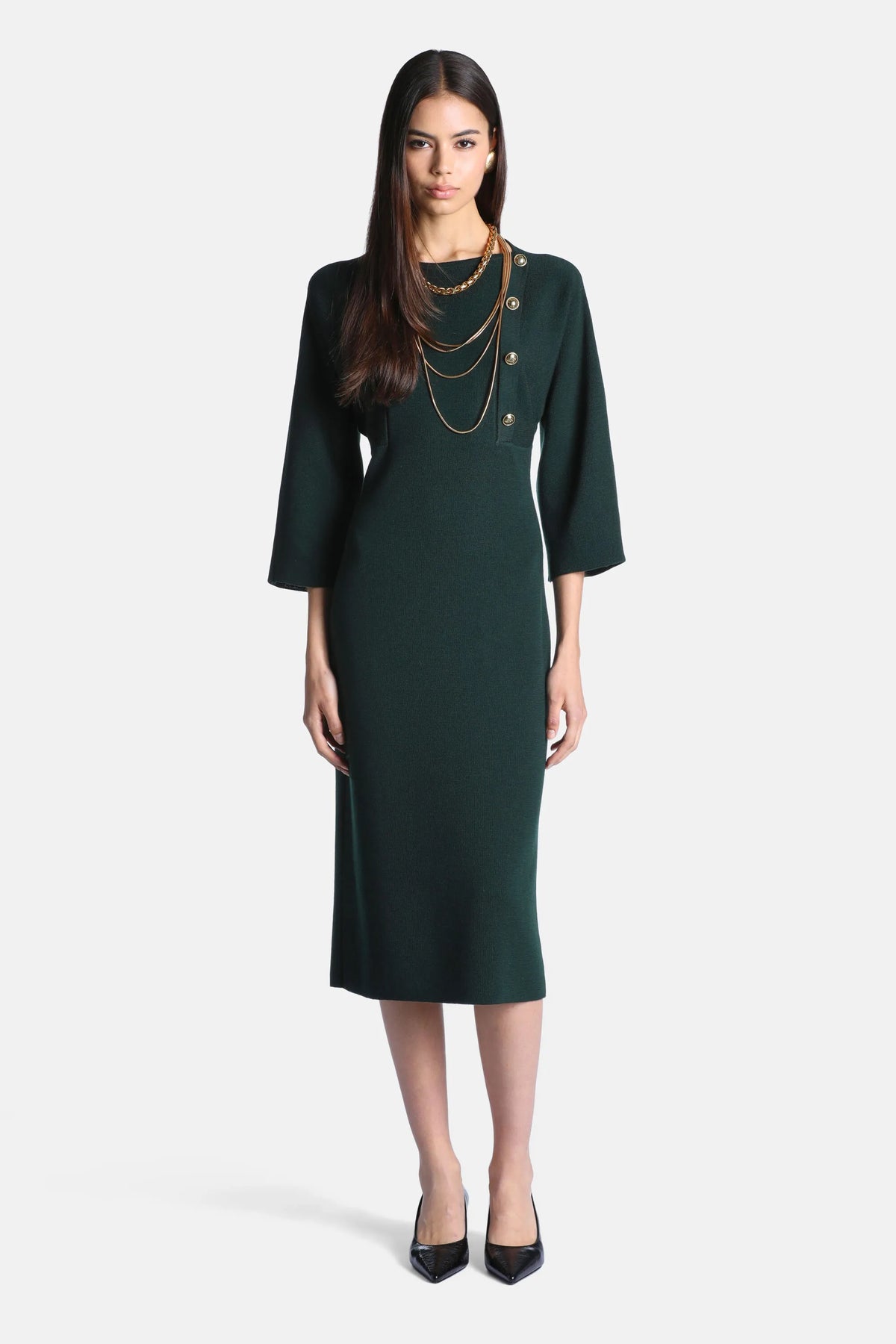 Luisa Spagnoli Verde Bottiglia Women Meduna - Wool Minidress with Heraldic Buttons SKU: MEDUNA_2050 Image 02