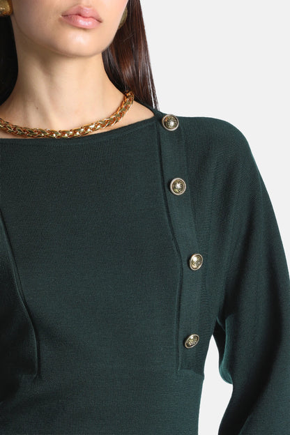 Luisa Spagnoli Verde Bottiglia Women Meduna - Wool Minidress with Heraldic Buttons SKU: MEDUNA_2050 Image 04