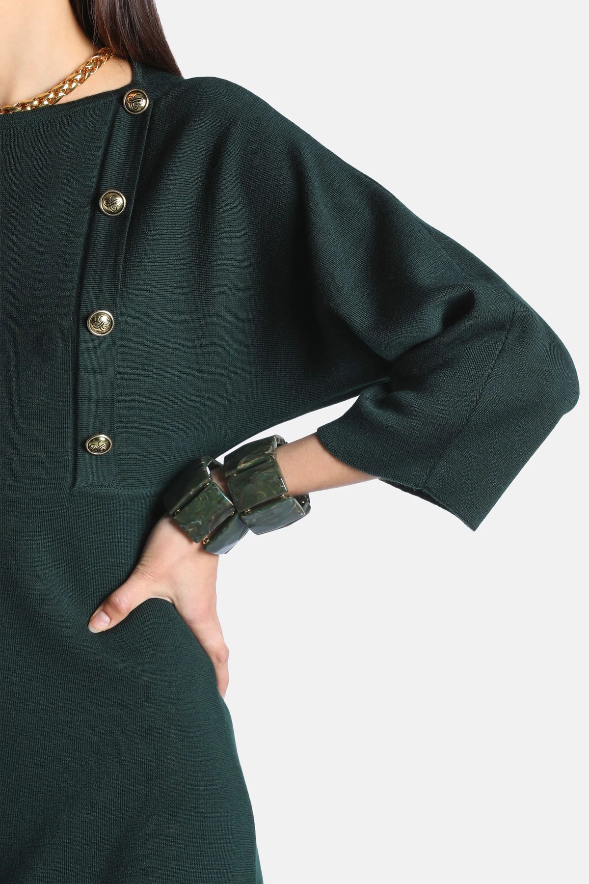 Luisa Spagnoli Verde Bottiglia Women Meduna - Wool Minidress with Heraldic Buttons SKU: MEDUNA_2050 Image 05