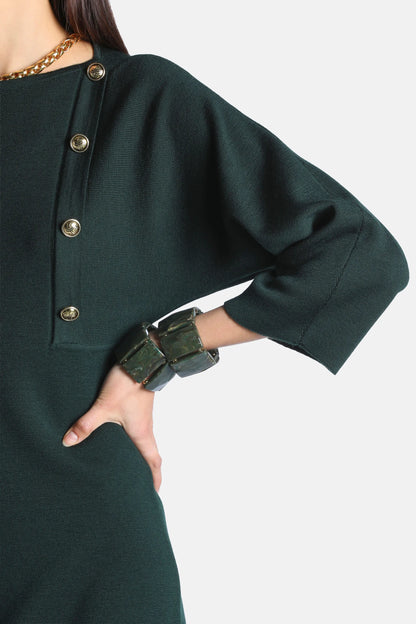 Luisa Spagnoli Verde Bottiglia Women Meduna - Wool Minidress with Heraldic Buttons SKU: MEDUNA_2050 Image 05