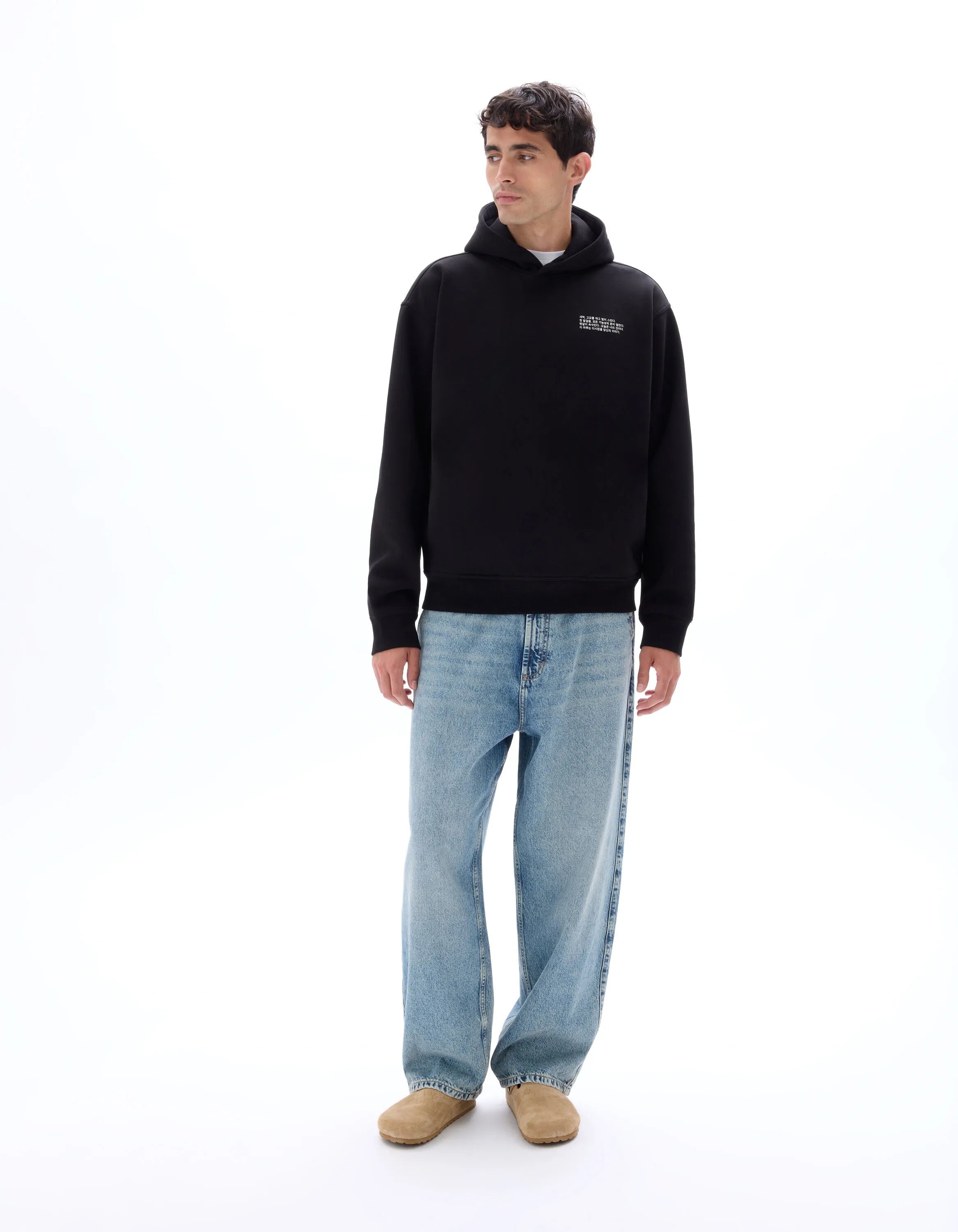 Celio_Black_Oversized Hooded Sweatshirt with Asian Print_MEHARU_BLACK_01