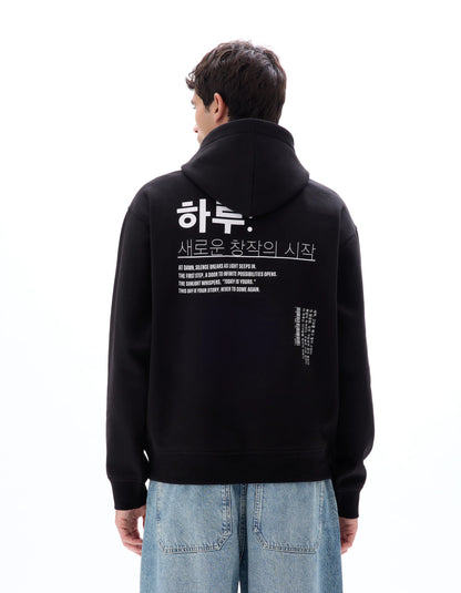 Celio_Black_Oversized Hooded Sweatshirt with Asian Print_MEHARU_BLACK_03