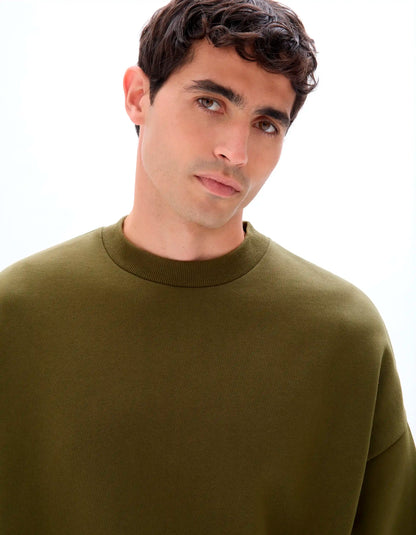 Celio_Kaki_Oversized Sweatshirt with Fancy Round Neck_MEHIVY_KAKI_04