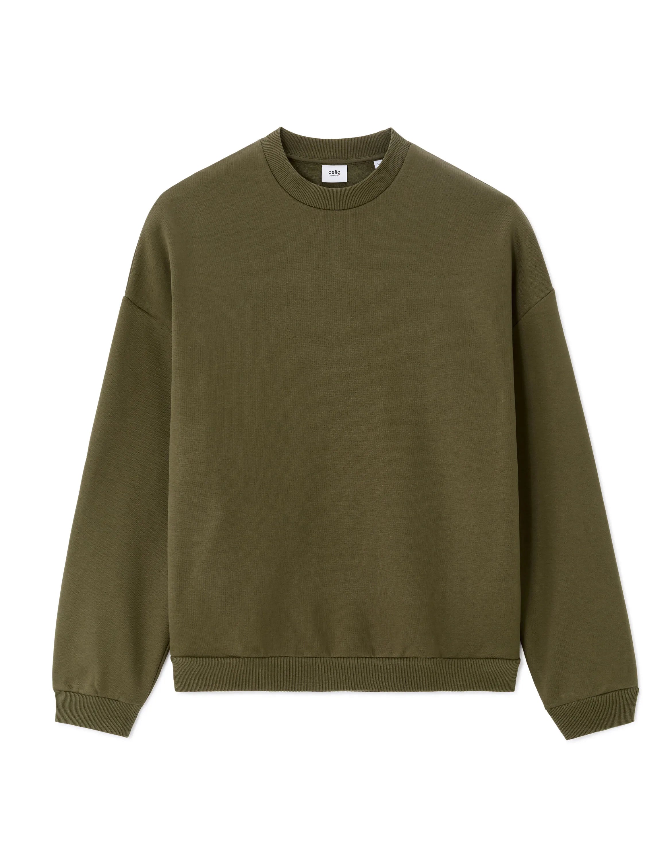 Celio_Kaki_Oversized Sweatshirt with Fancy Round Neck_MEHIVY_KAKI_07