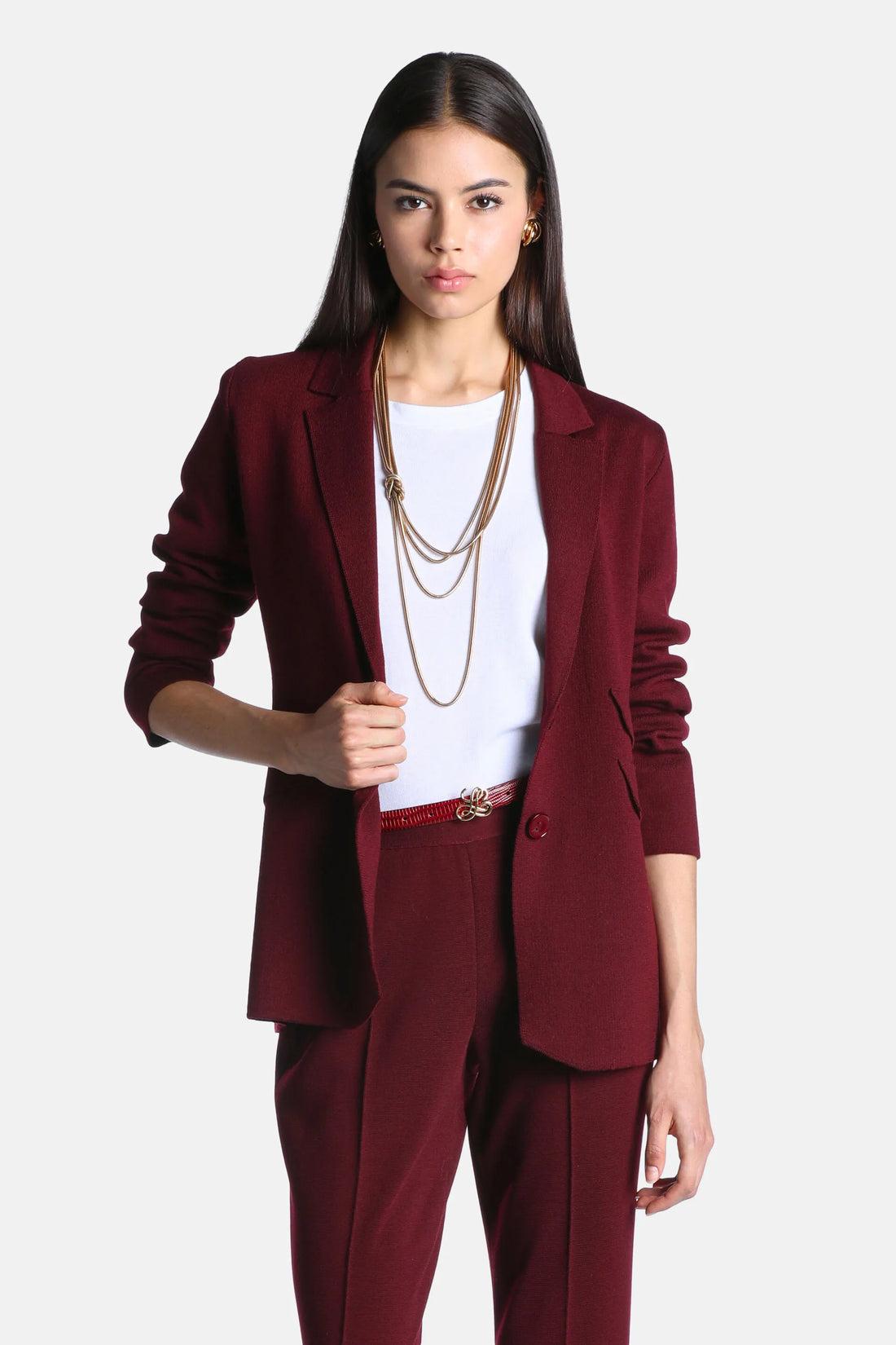 Luisa Spagnoli Bordeaux Women Meissa - Textured Wool Blazer SKU: MEISSA_2435 Image 01