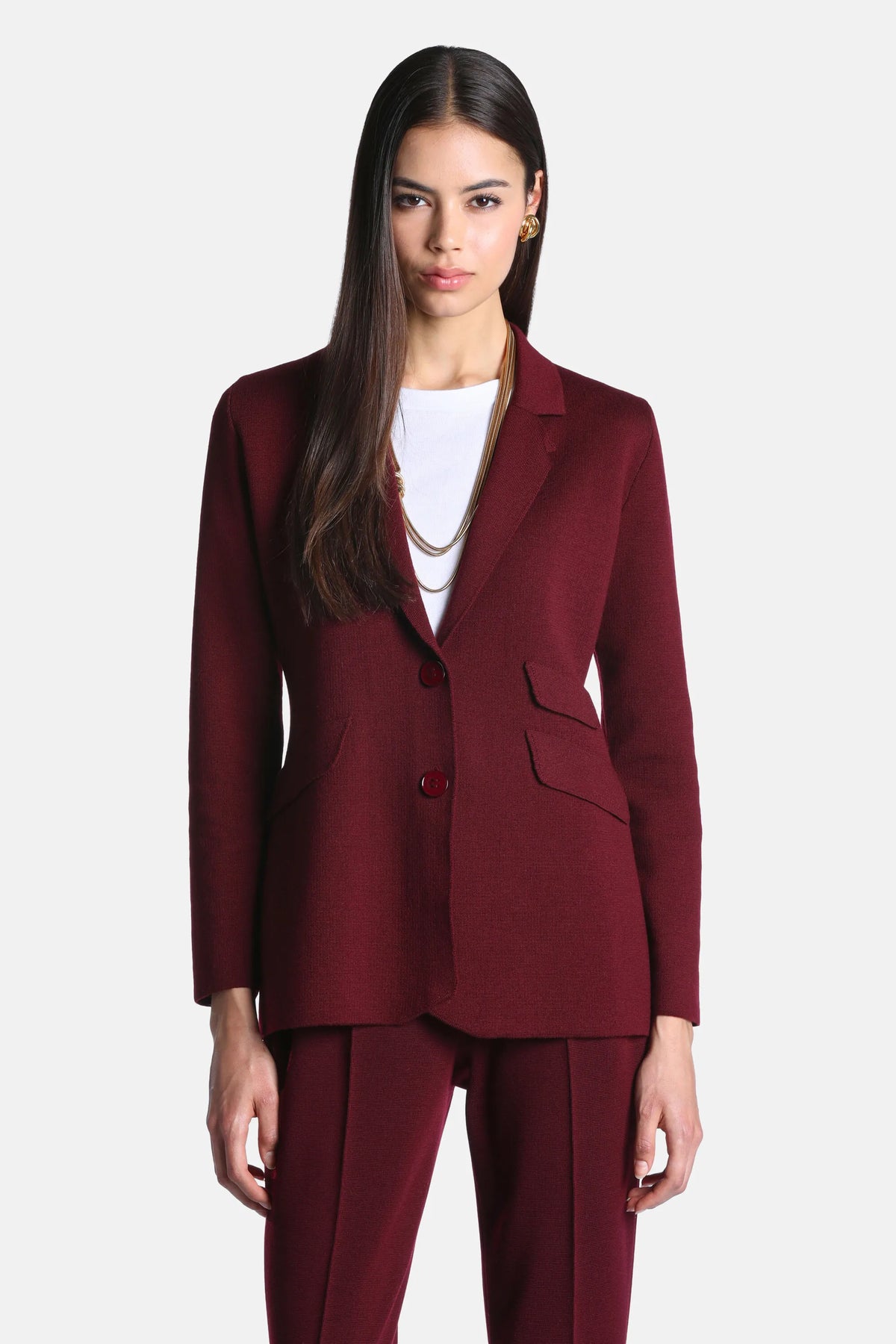 Luisa Spagnoli Bordeaux Women Meissa - Textured Wool Blazer SKU: MEISSA_2435 Image 02