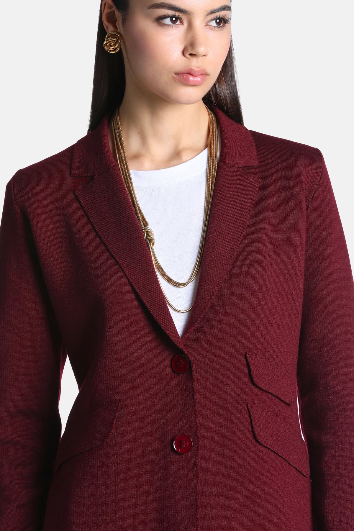 Luisa Spagnoli Bordeaux Women Meissa - Textured Wool Blazer SKU: MEISSA_2435 Image 04