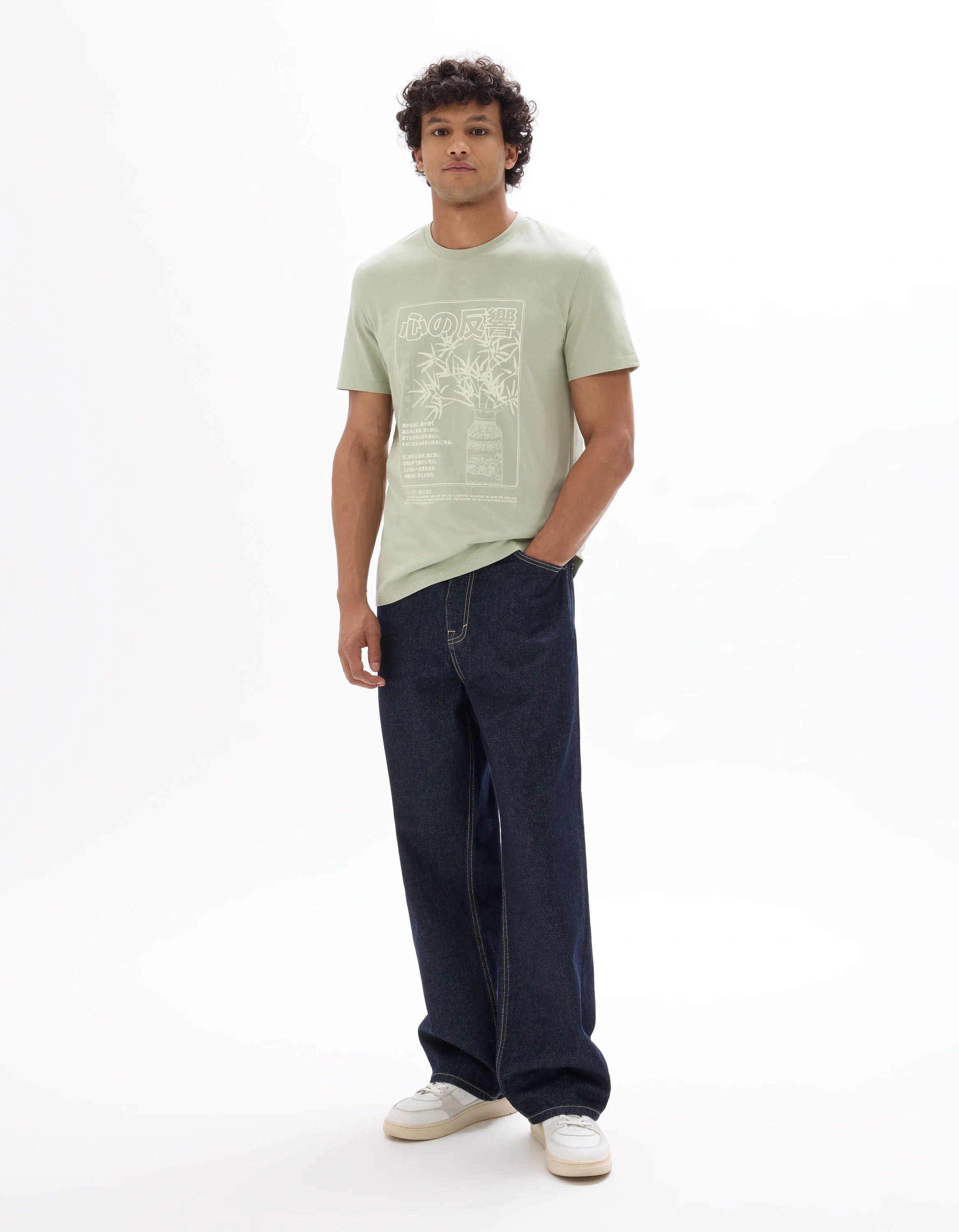 Celio_Sauge_Regular Crew Neck T-Shirt 100% Cotton Asian Print_MEJEWAVE_SAUGE_01
