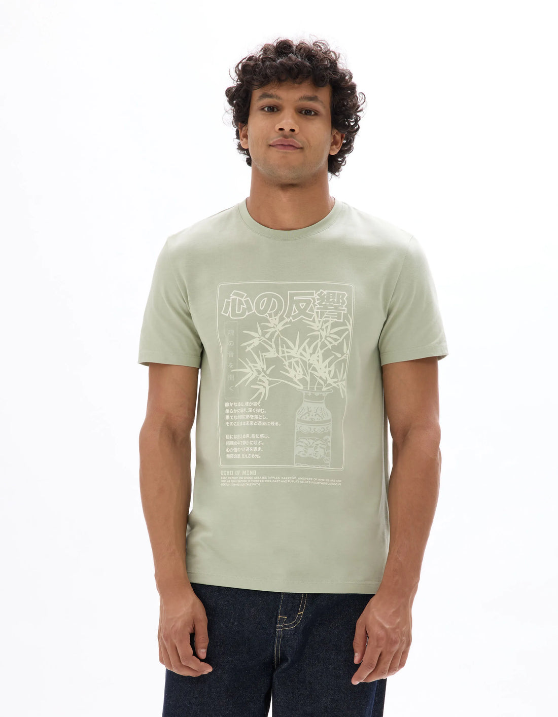 Celio_Sauge_Regular Crew Neck T-Shirt 100% Cotton Asian Print_MEJEWAVE_SAUGE_02