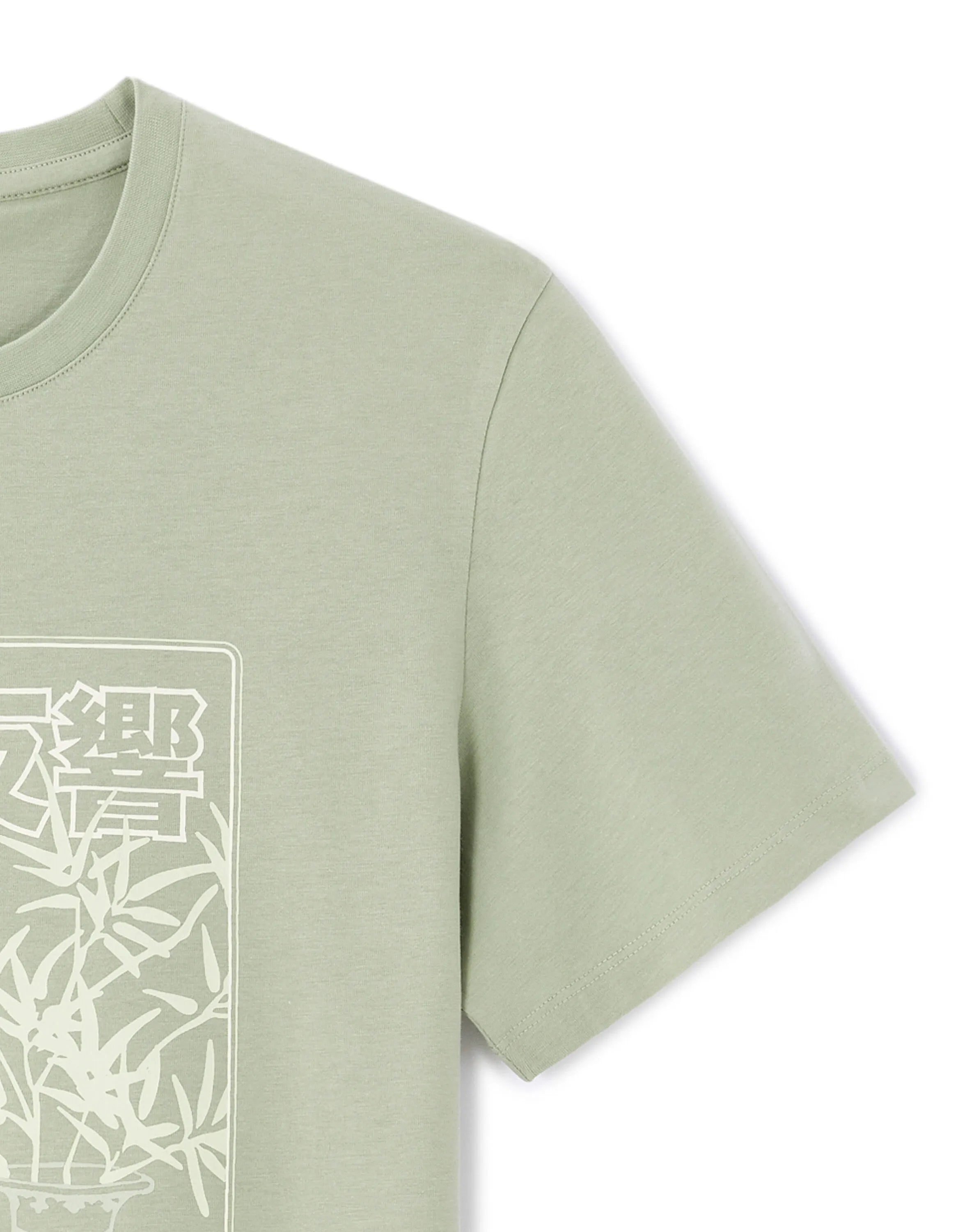 Celio_Sauge_Regular Crew Neck T-Shirt 100% Cotton Asian Print_MEJEWAVE_SAUGE_05