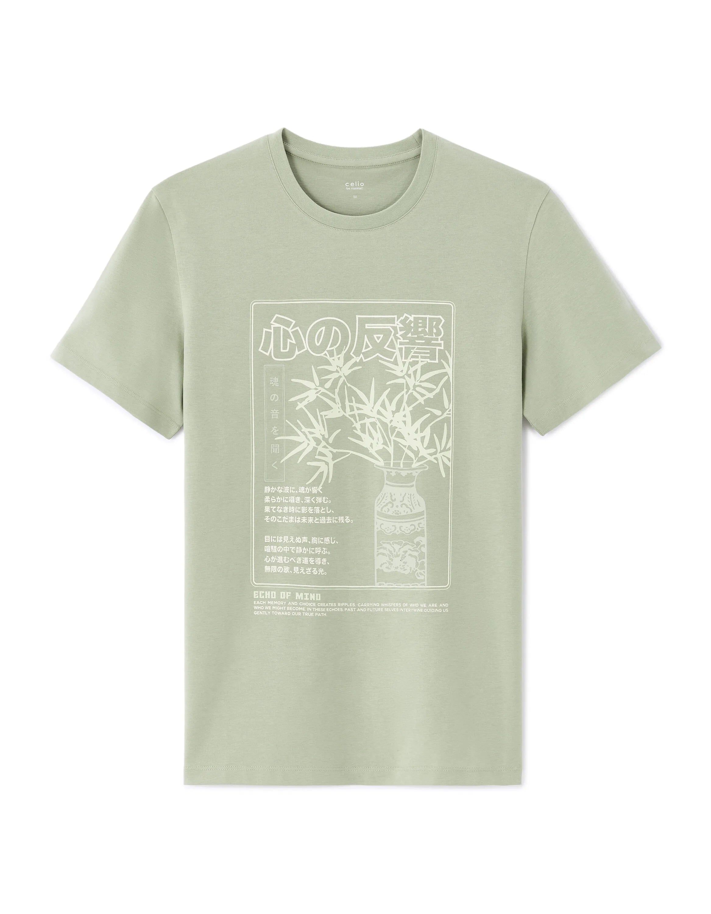 Celio_Sauge_Regular Crew Neck T-Shirt 100% Cotton Asian Print_MEJEWAVE_SAUGE_06