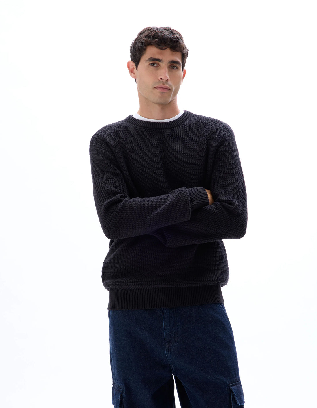 Celio_Black_Relaxed Round Neck Sweater 100% Cotton_MEJOUR_BLACK_02