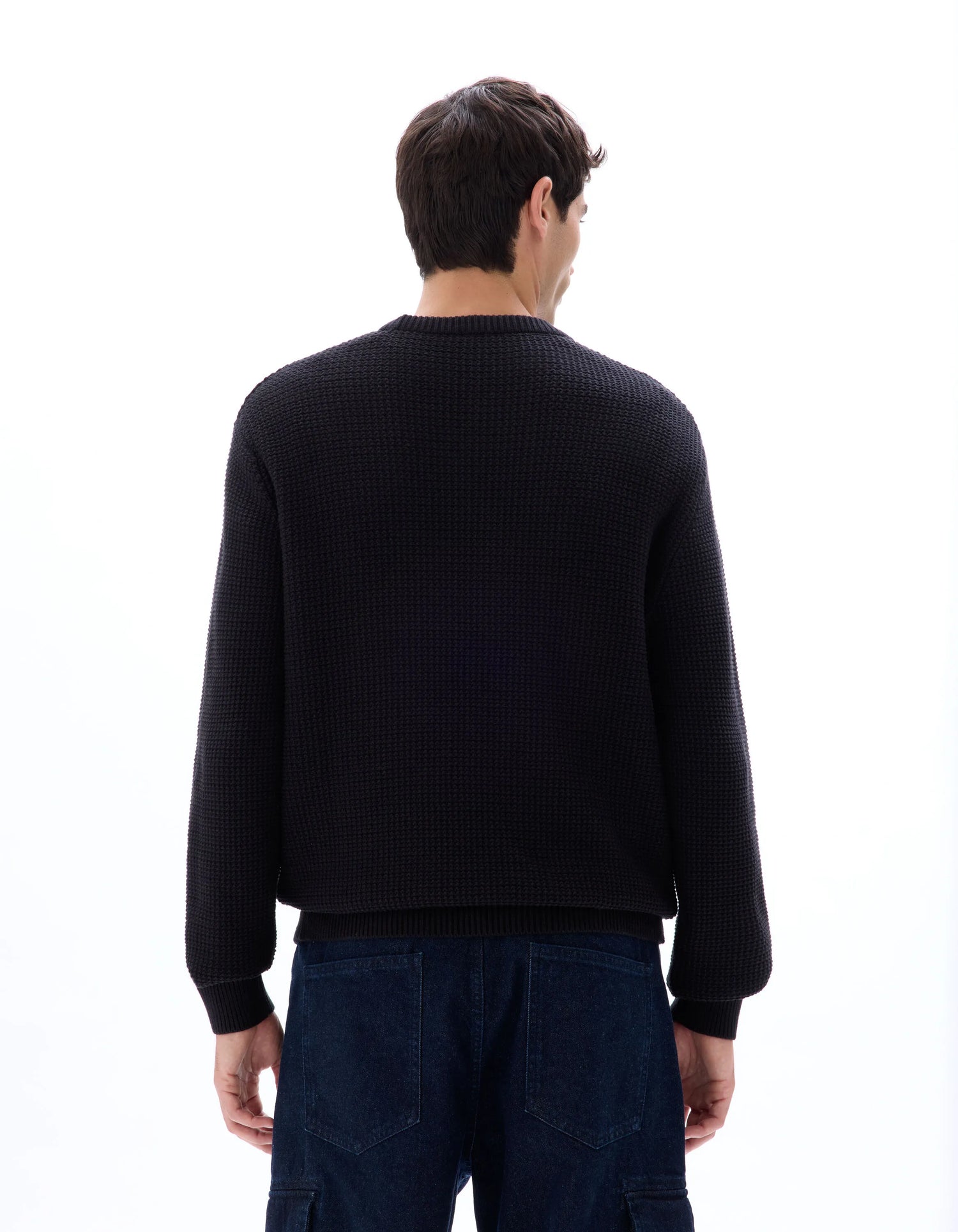 Celio_Black_Relaxed Round Neck Sweater 100% Cotton_MEJOUR_BLACK_03