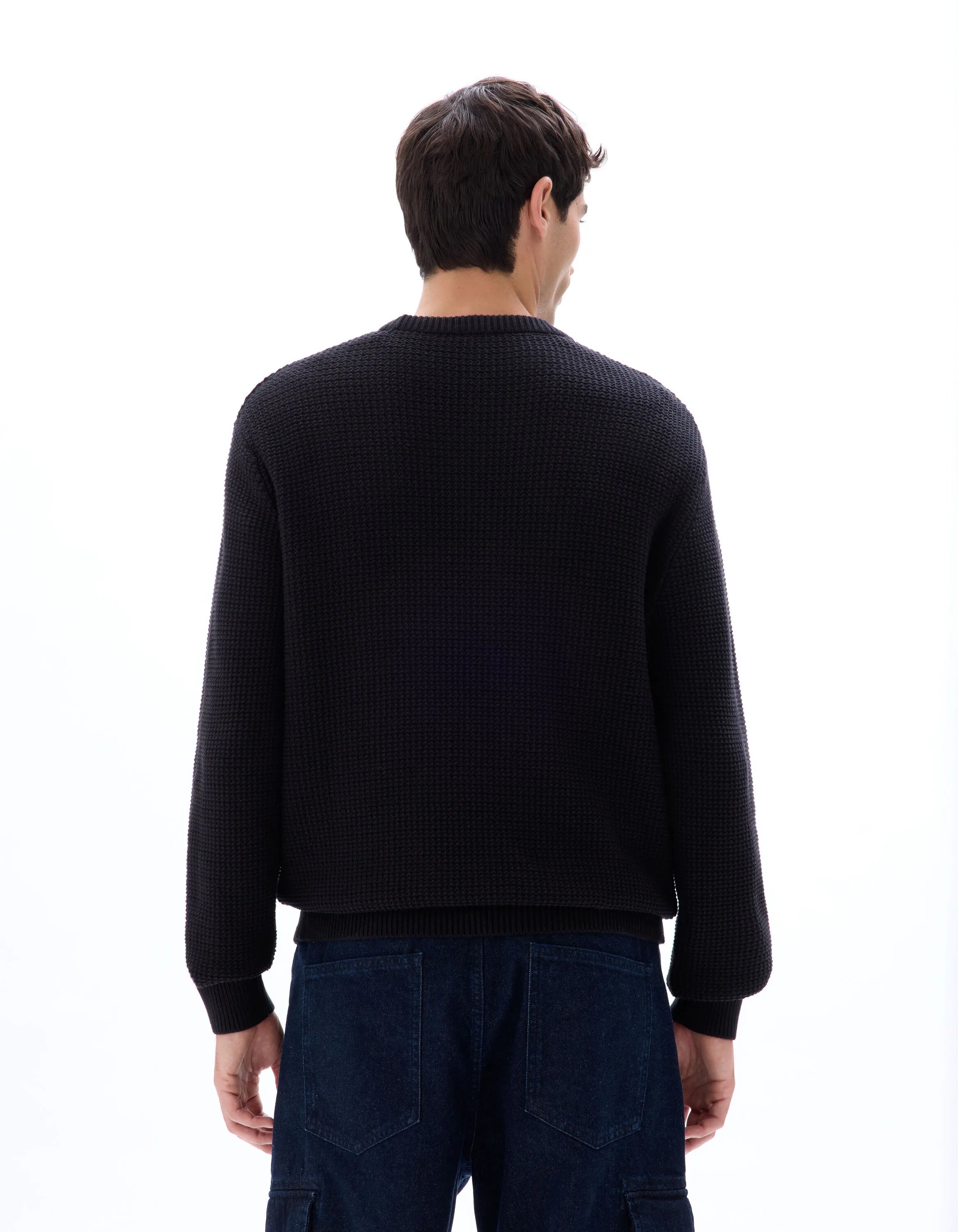 Celio_Black_Relaxed Round Neck Sweater 100% Cotton_MEJOUR_BLACK_03