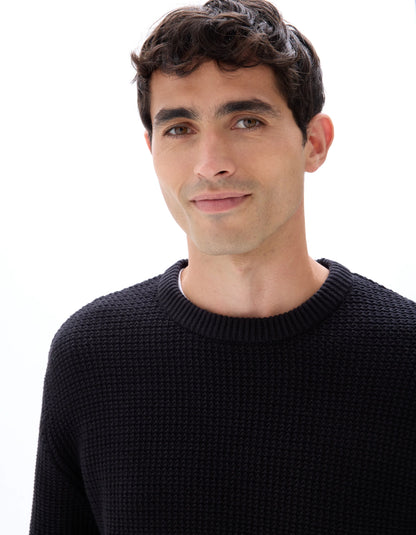 Celio_Black_Relaxed Round Neck Sweater 100% Cotton_MEJOUR_BLACK_04