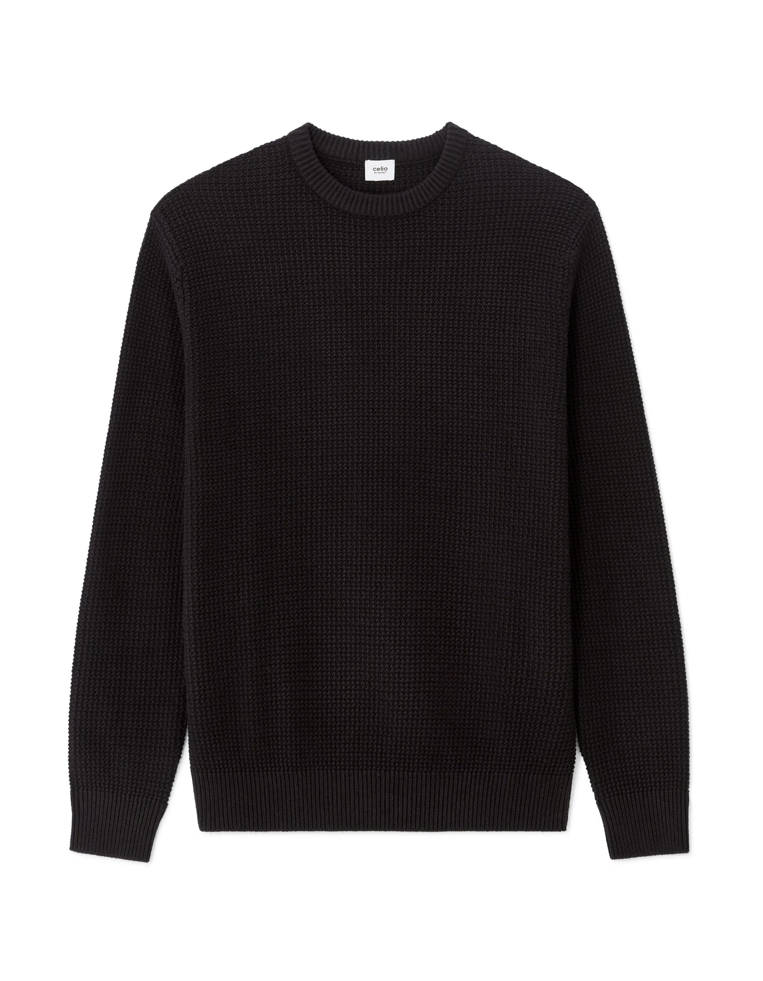 Celio_Black_Relaxed Round Neck Sweater 100% Cotton_MEJOUR_BLACK_07