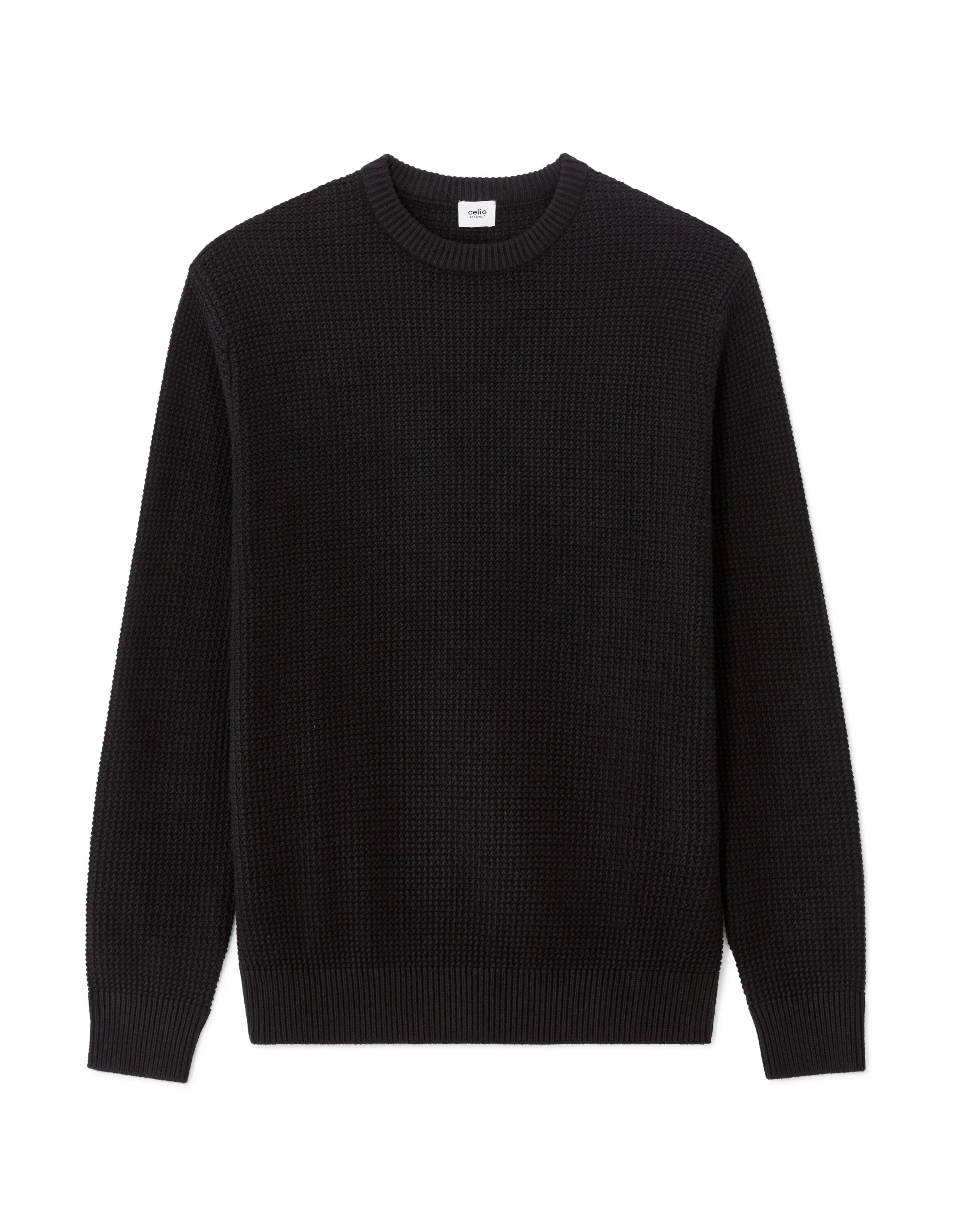 Celio_Black_Relaxed Round Neck Sweater 100% Cotton_MEJOUR_BLACK_07