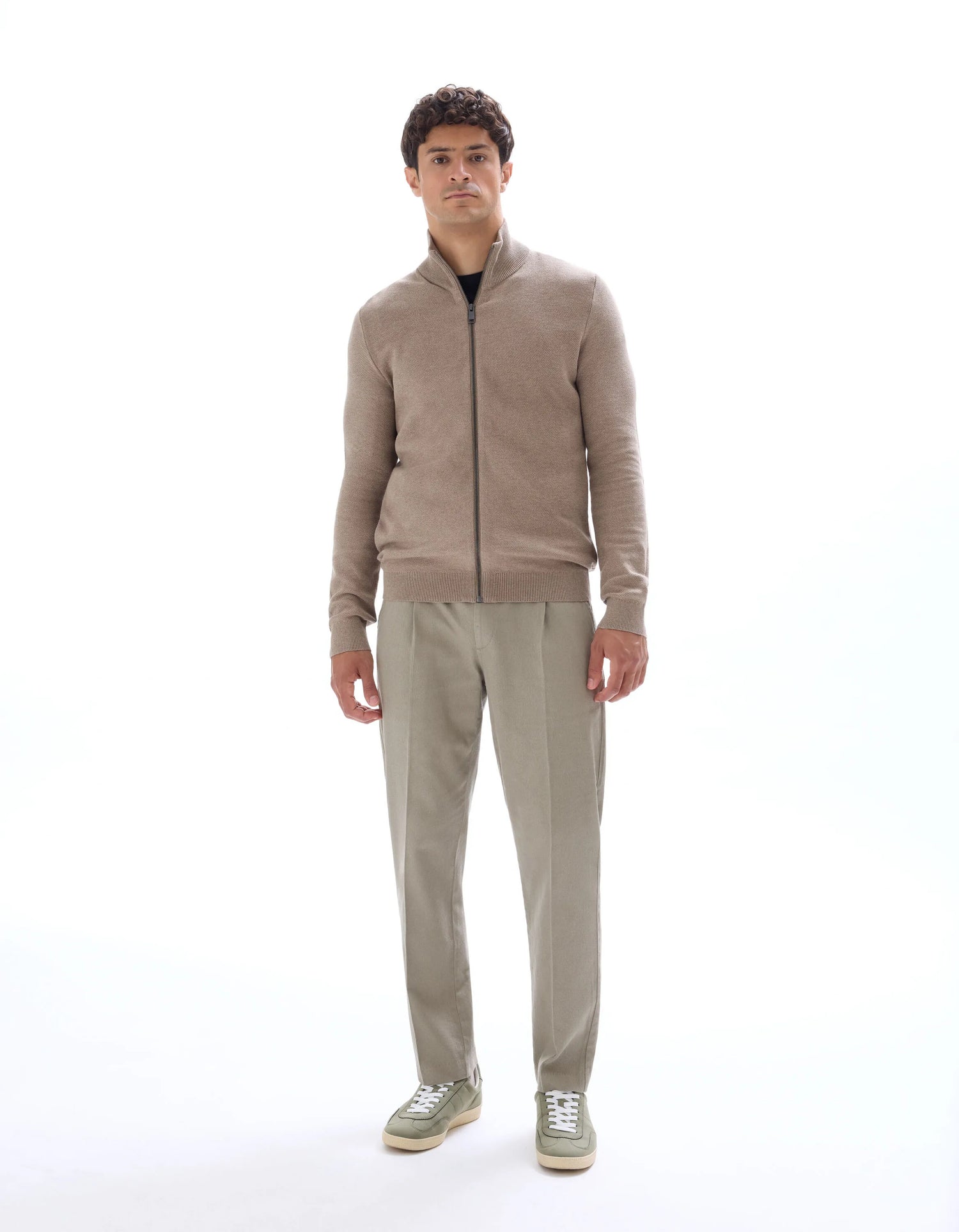 Celio_Beige Humus_Zipped Trucker Collar Cardigan 100% Cotton_MELIMZIP_BEIGE HUMUS_01