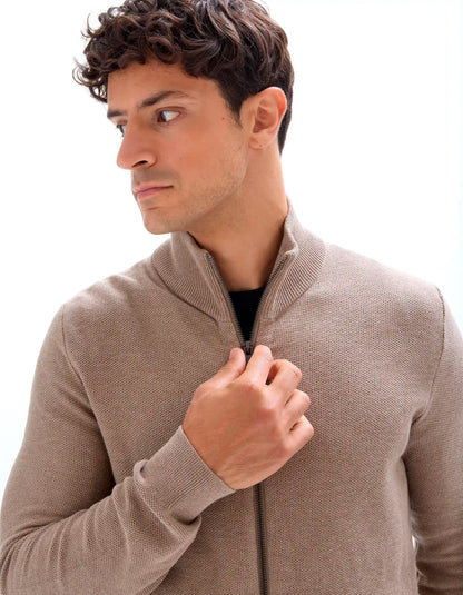 Celio_Beige Humus_Zipped Trucker Collar Cardigan 100% Cotton_MELIMZIP_BEIGE HUMUS_04